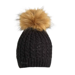 Bonnet Torsadé Uni avec Pompon en Fausse Fourrure Femme