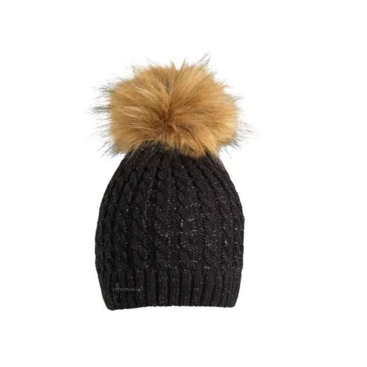 Bonnet Torsadé Uni avec Pompon en Fausse Fourrure Femme