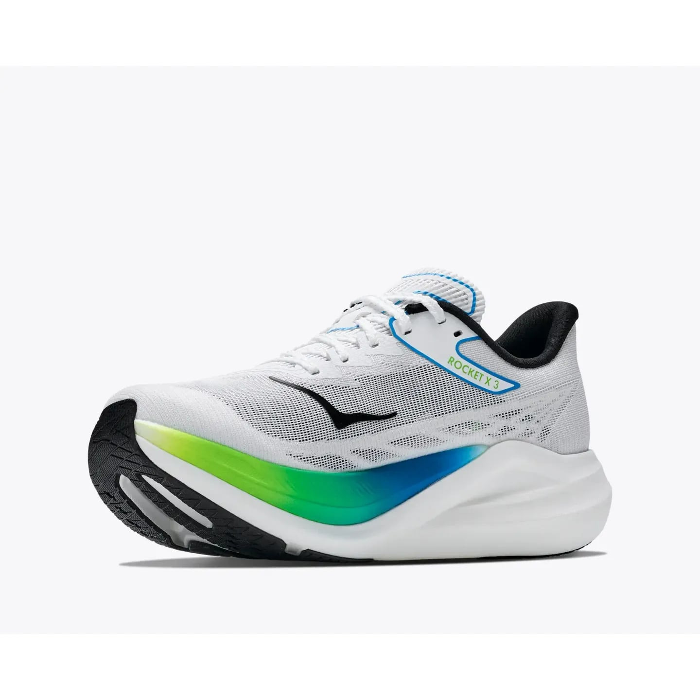 Vue arrière de la chaussure HOKA Rocket X 3 avec contrefort de talon et détails réfléchissants pour 