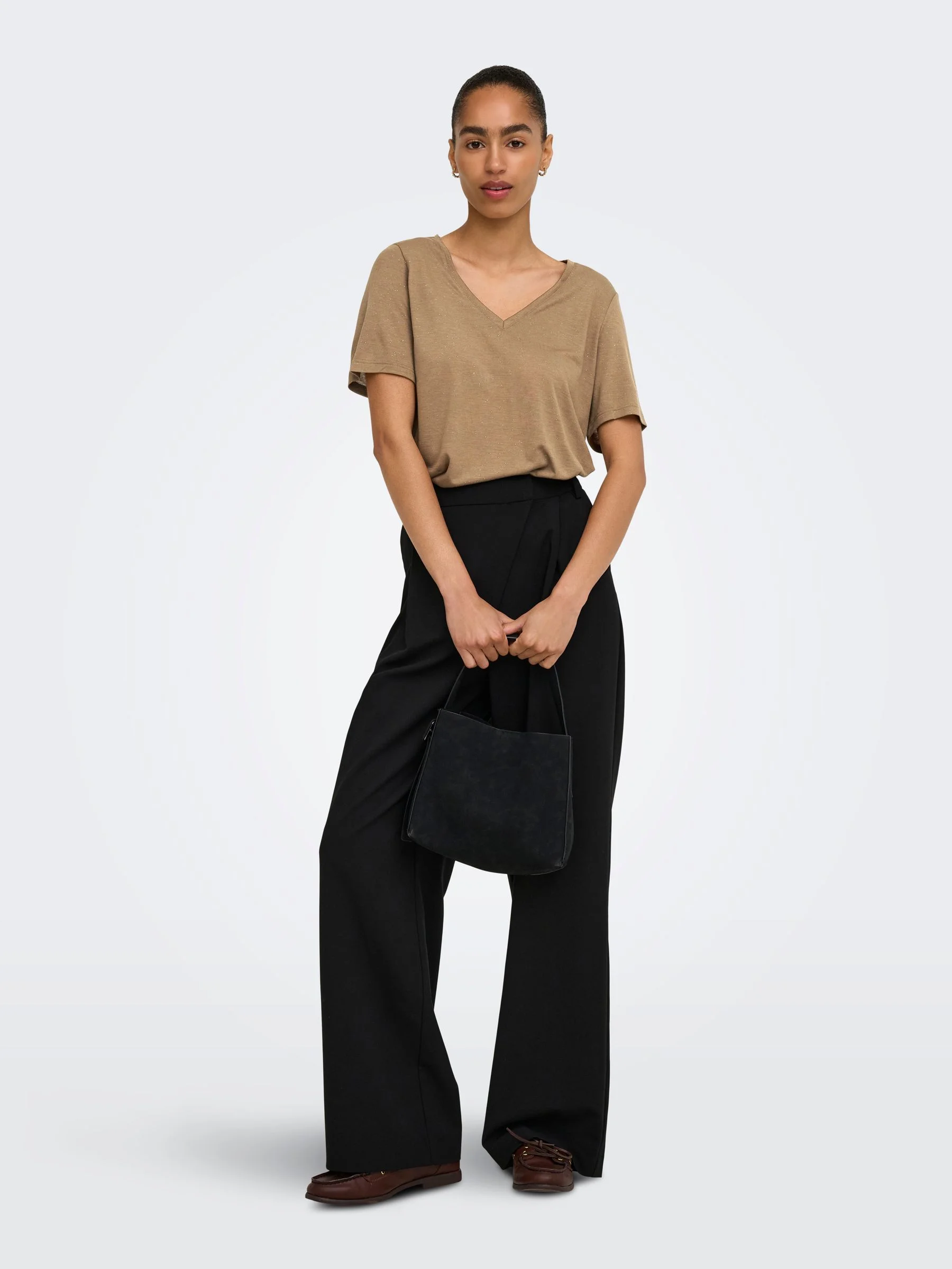 ONLY ONLKIA V-Neck Top scintillant - Jersey doux & élastique