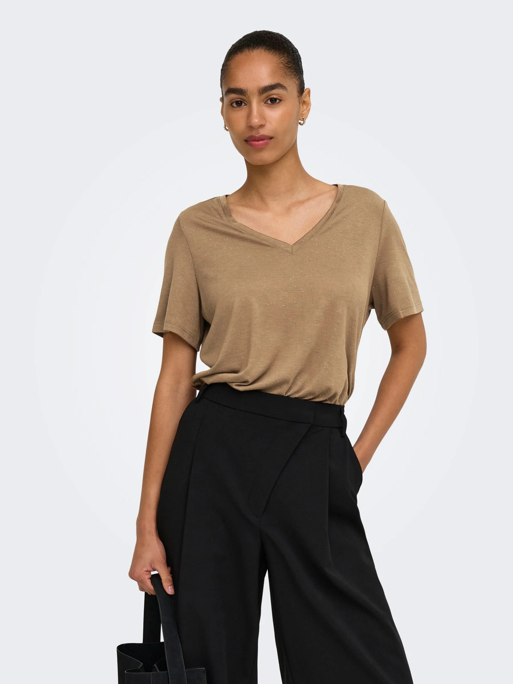 ONLY ONLKIA V-Neck Top scintillant - Jersey doux & élastique