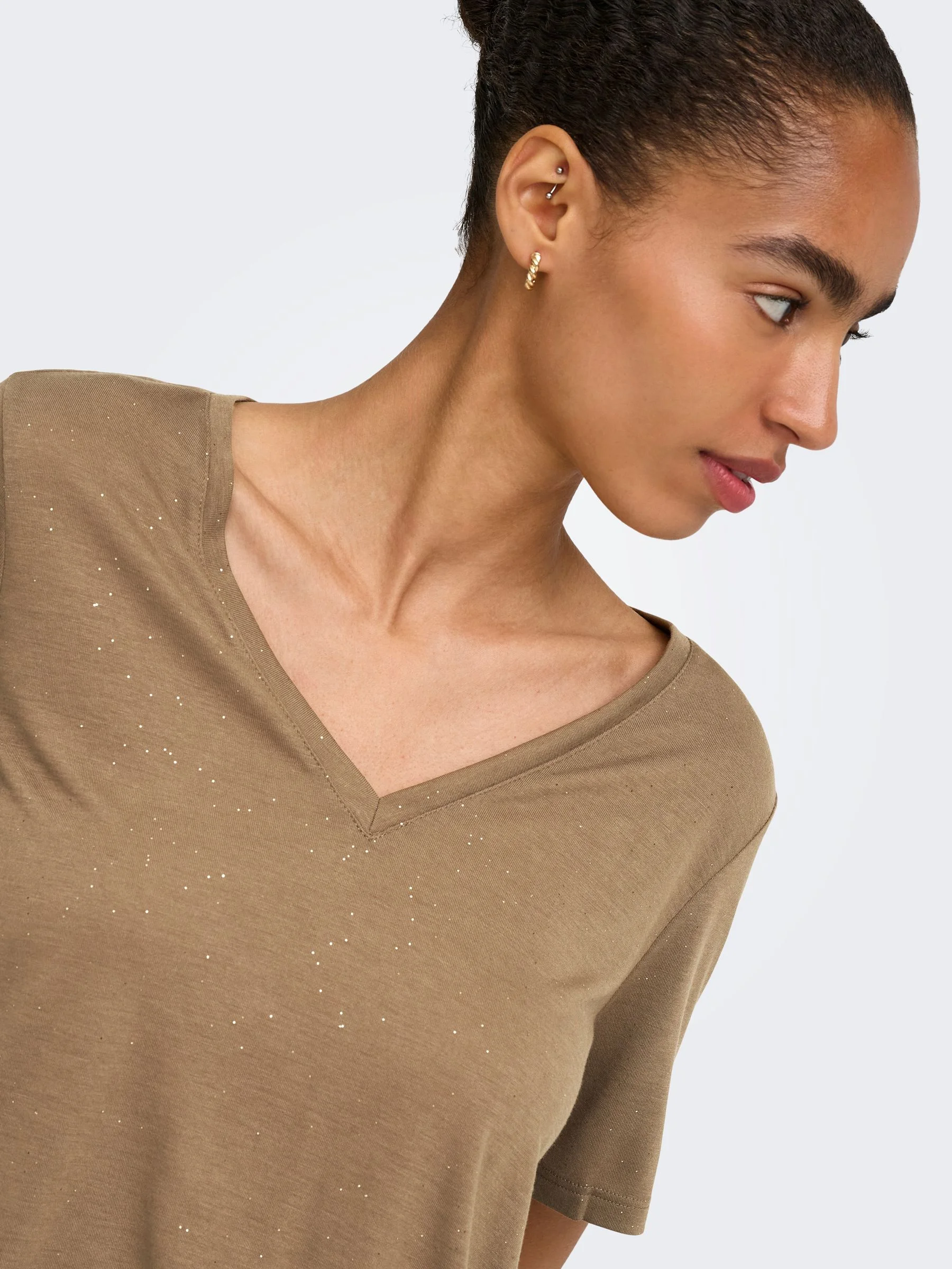 ONLY ONLKIA V-Neck Top scintillant - Jersey doux & élastique