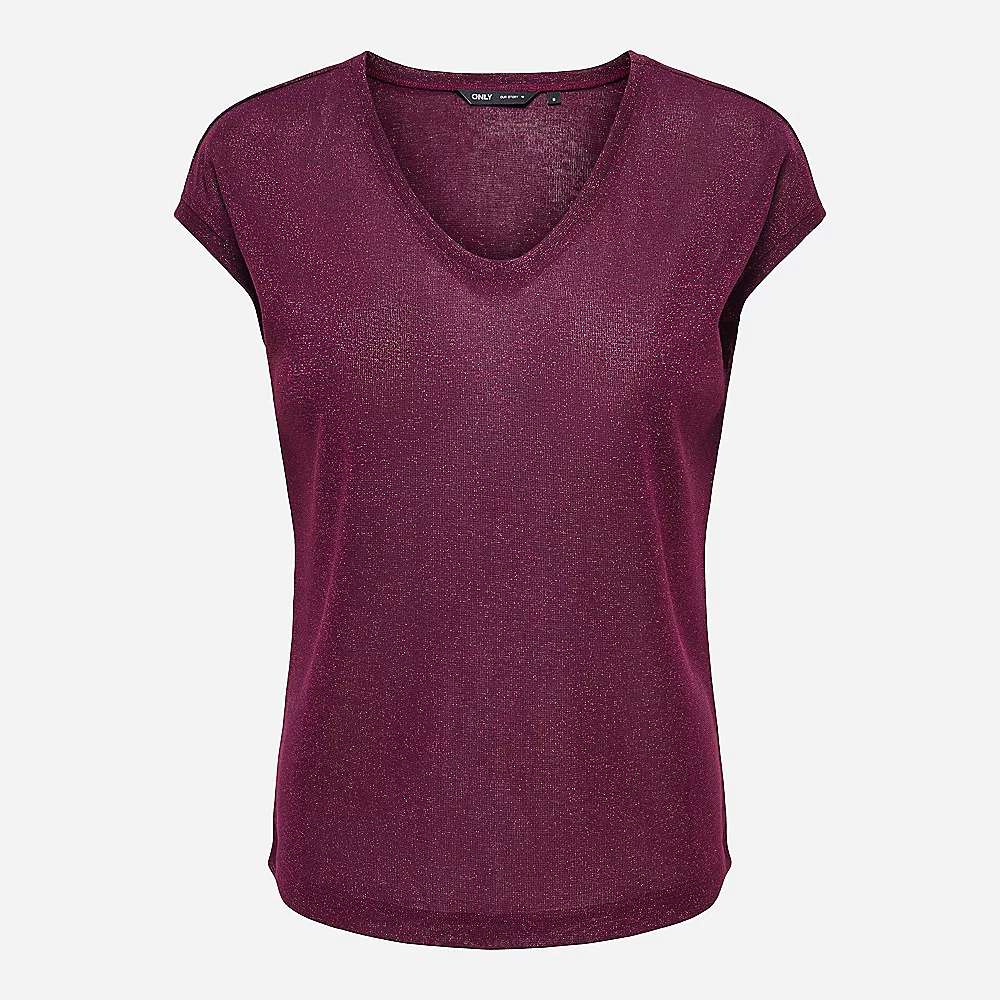 ONLY Haut Manches Courtes Décolleté En V Lurex Silvery Femme