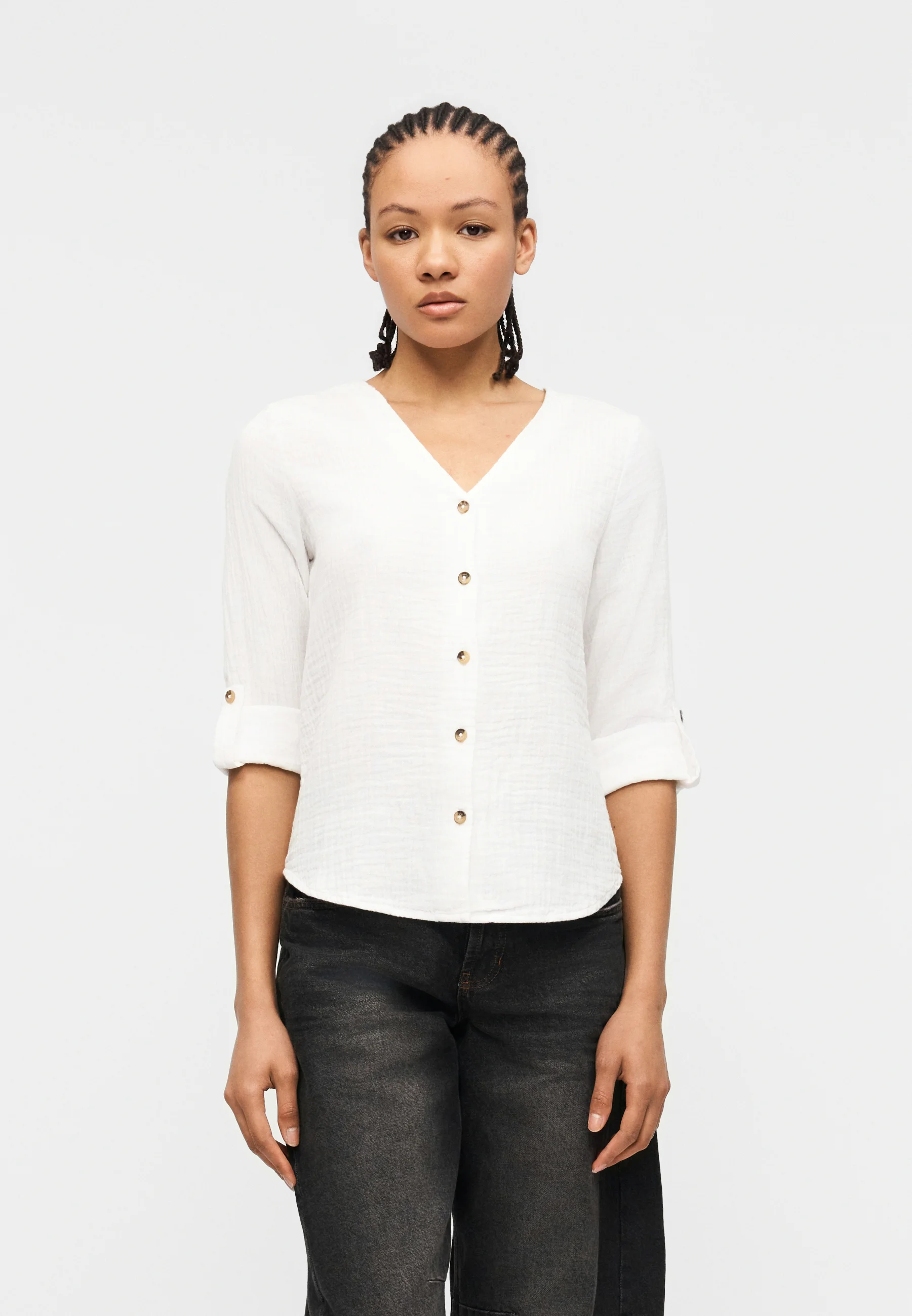 ONLY - Haut V-Neck Tape Top en Coton Bio, Décontracté & Élégant