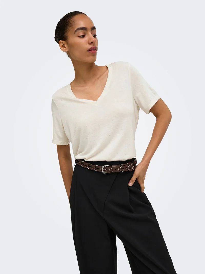 ONLY Top Col V Manches Courtes ONLKIA Coupe Régulière Femme