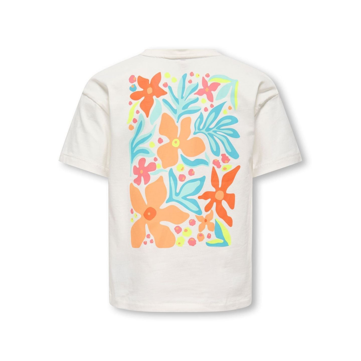Vue arrière d'un t-shirt en coton rose pour fille, manches courtes, coupe relax et col rond.
