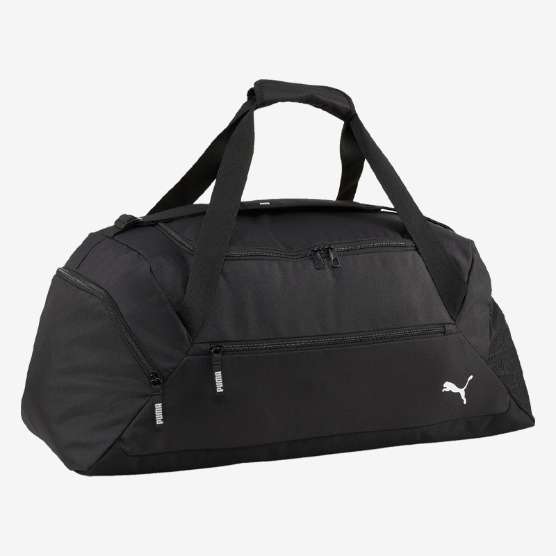 PUMA teamGOAL Teambag M packshot showing the polyester bag with zippered compartments and shoe tunne