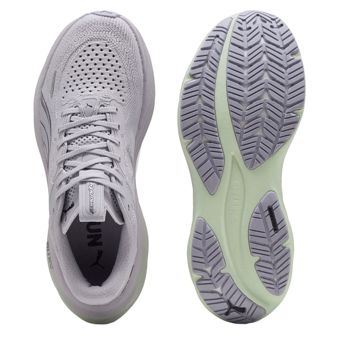 Chaussure de running femme PUMA Magnify NITRO 3 profil latéral : tige mesh respirant, semelle NITROF