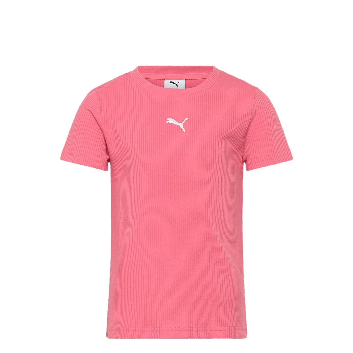 Tee-shirt PUMA ESS Elevated Rib Slim Tee G pour fille, coupe ajustée côtelée, vue de face sur fond b
