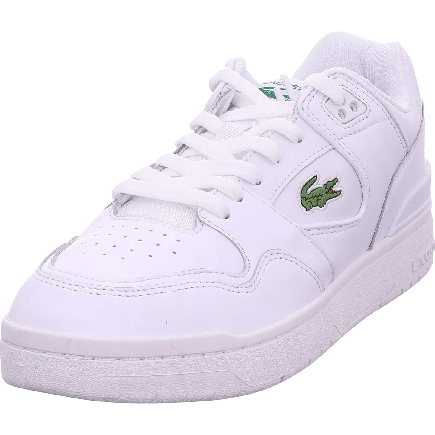 Baskets basses Lacoste Courtcage Set 126 1 pour homme en cuir blanc sur fond uni, vue de côté.