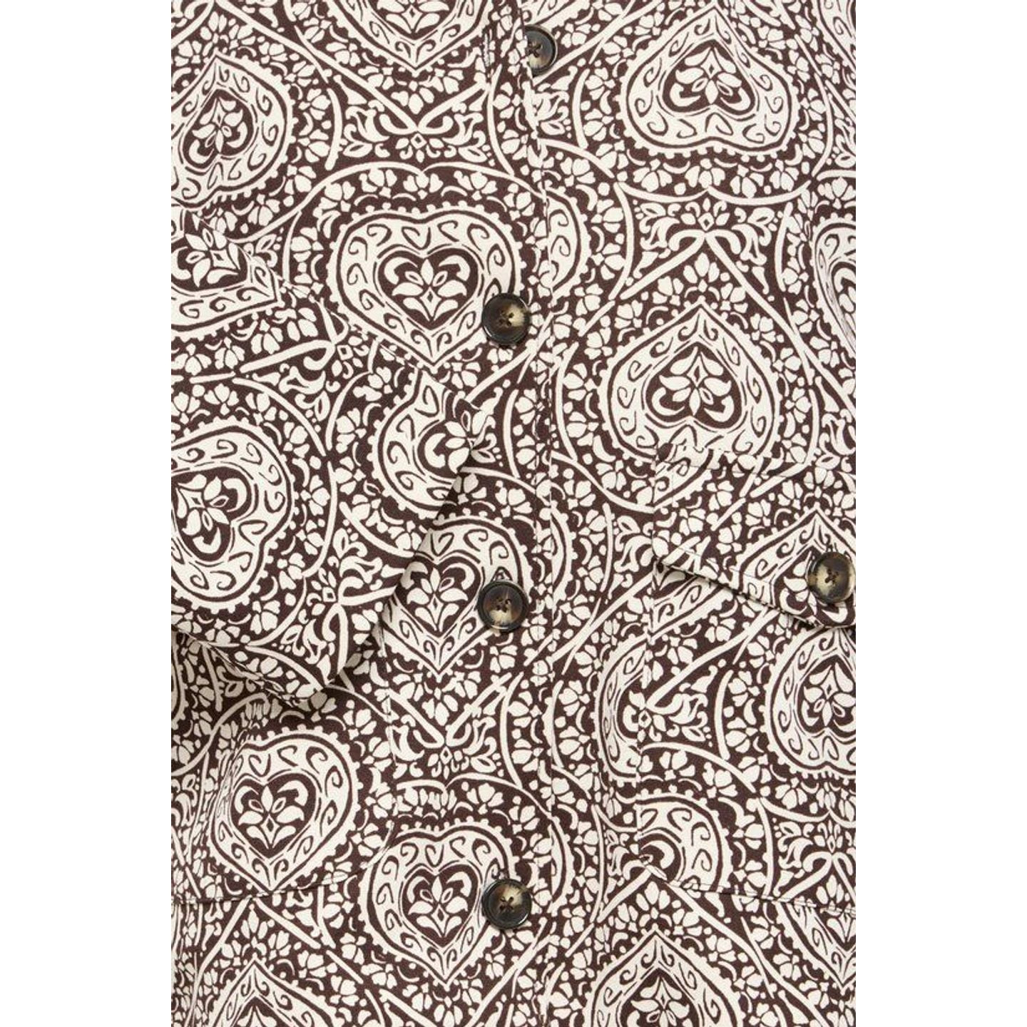 Gros plan sur la texture du tricot et l'imprimé all-over du cardigan ICHI 2071596 IHKATE PRINT JA2