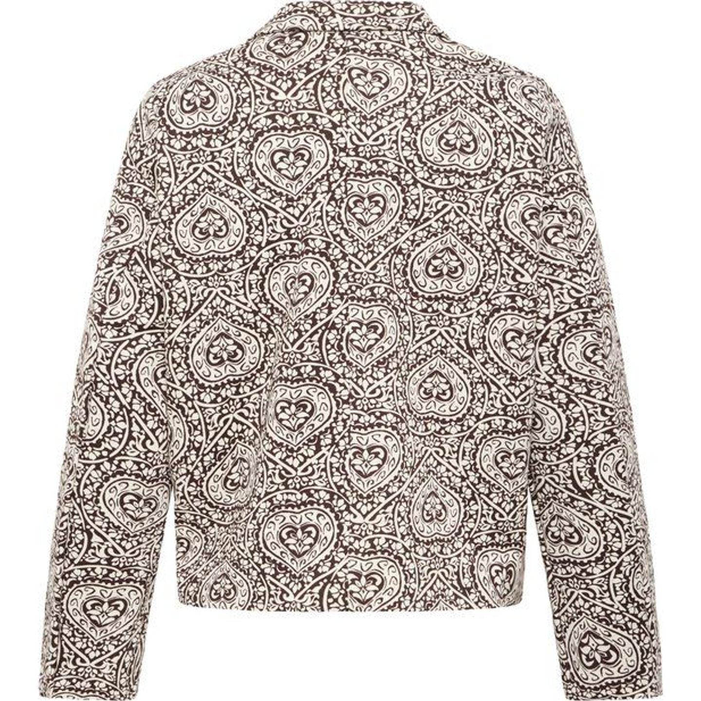 ICHI 2071596 IHKATE PRINT JA2 cardigan femme brun vu de côté, soulignant l'imprimé et la texture mai