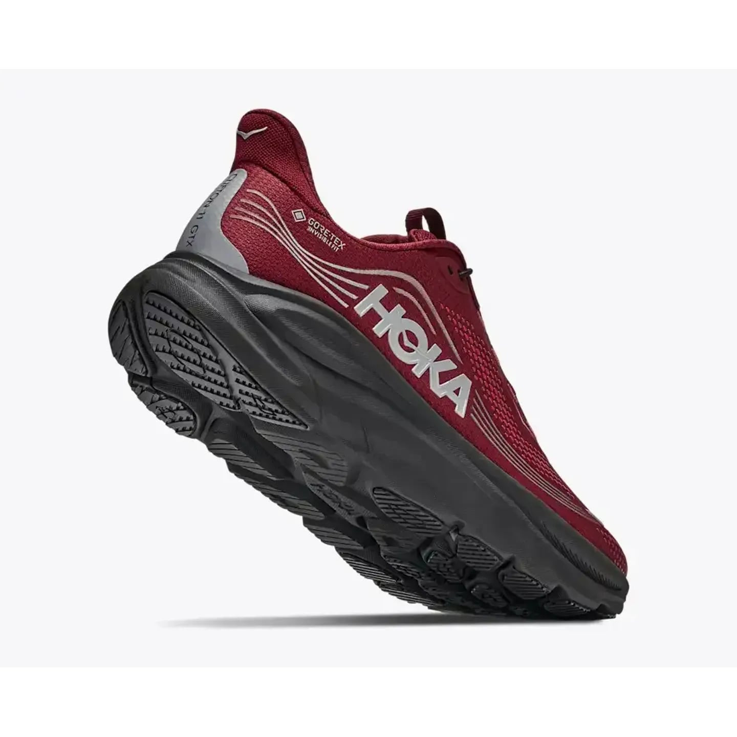 Vue de dessus de la chaussure de running HOKA Clifton 11 GTX, avec le système de laçage et le col de