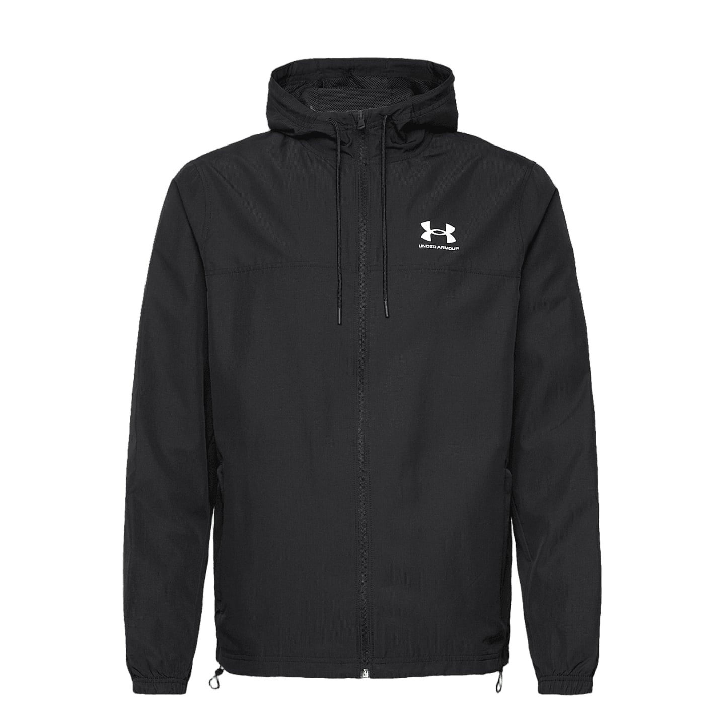 Veste légère coupe-vent UA Rival pour homme, vue de face, avec fermeture éclair intégrale.