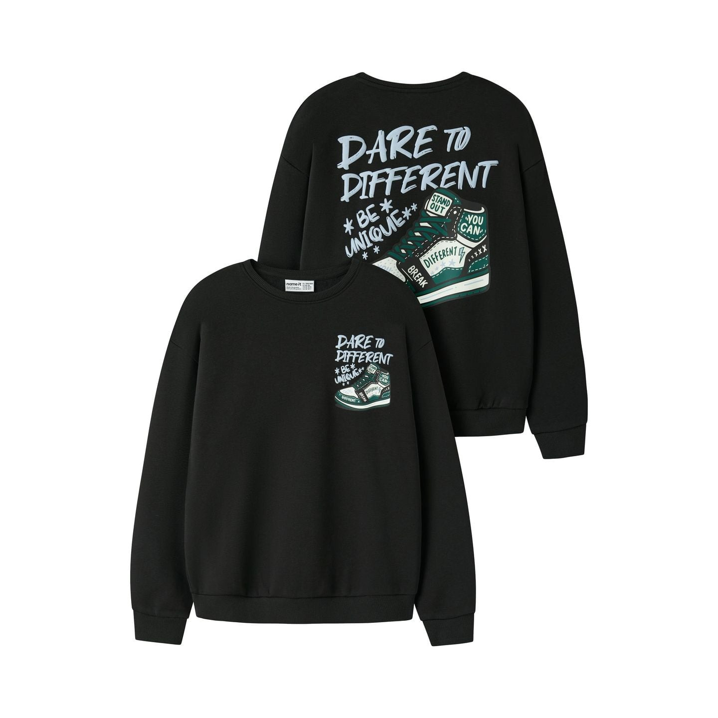 Sweat-shirt garçon NKMNEO LS RLX SWE BRU PS de NAME IT – vue arrière montrant le design imprimé.