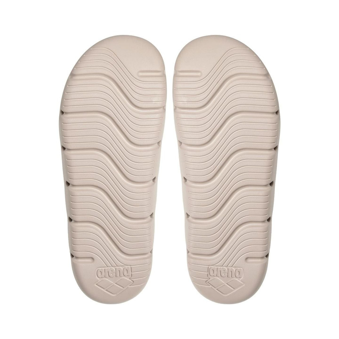 Tongs unisexe Arena Hydrosoft Plus roses/blanches, vue de dessus avec bride lisse et semelle texturé