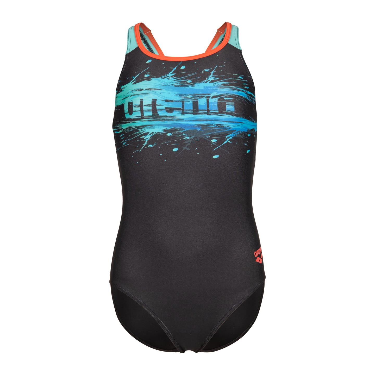 Maillot de bain une pièce ARENA Paint Swim Pro Back pour filles, motif multicolore, vue de face sur 