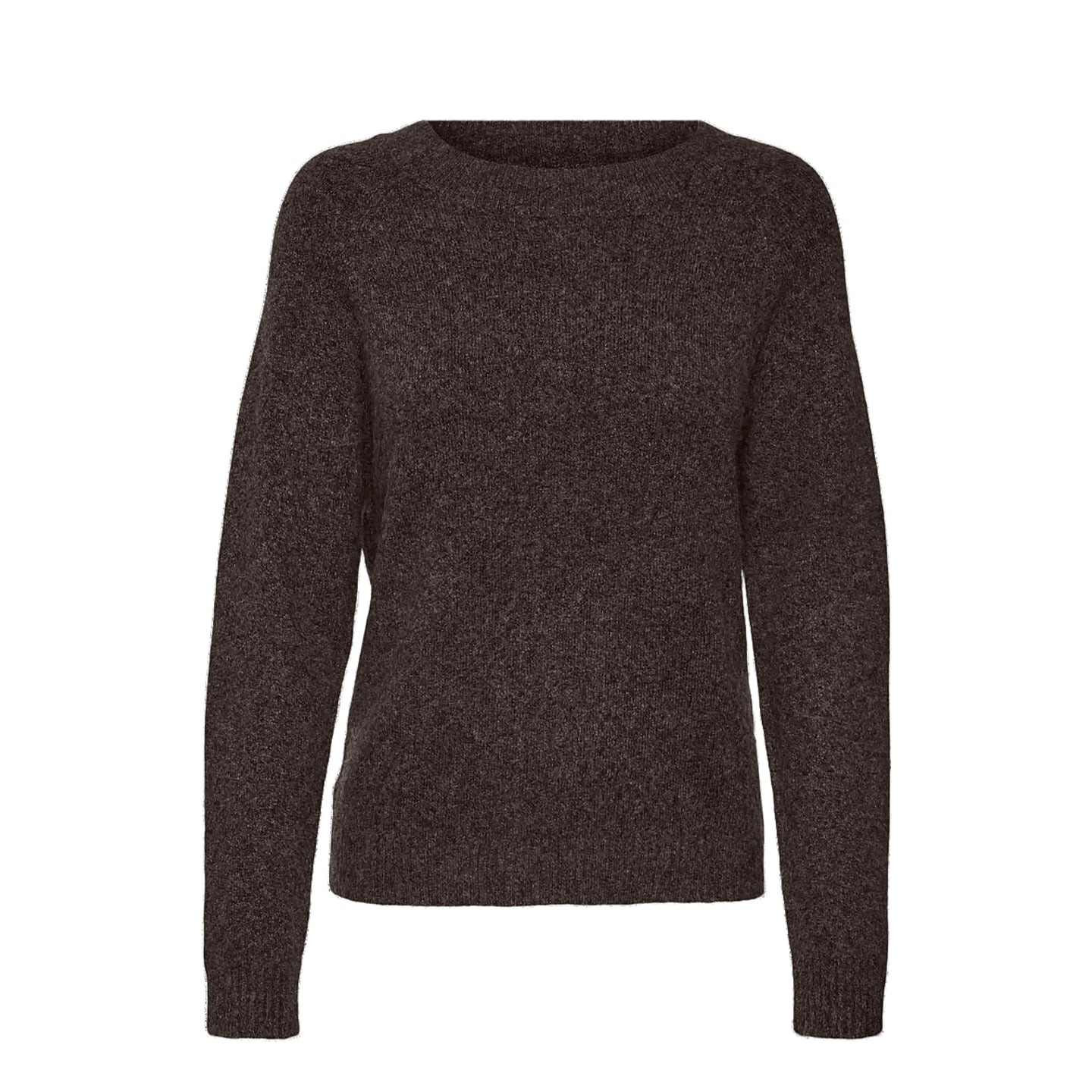 Vue de face du pull tricoté noir VERO MODA 2071494 à col rond et manches longues