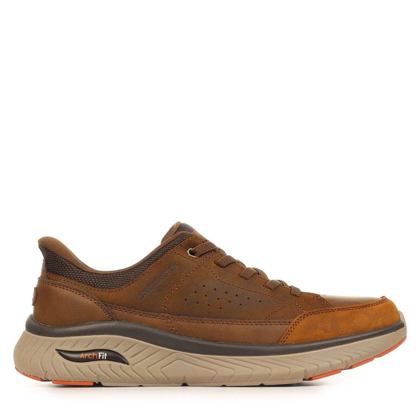 Baskets basses Skechers Arch Fit Crosser - Felix bleu marine pour hommes, vue de côté.