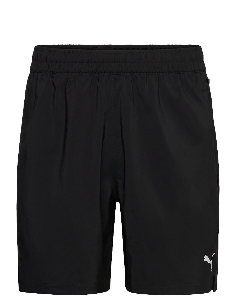 Front packshot of PUMA Foundations Training Shorts 2071451 in Black, showing woven fabric and drawst