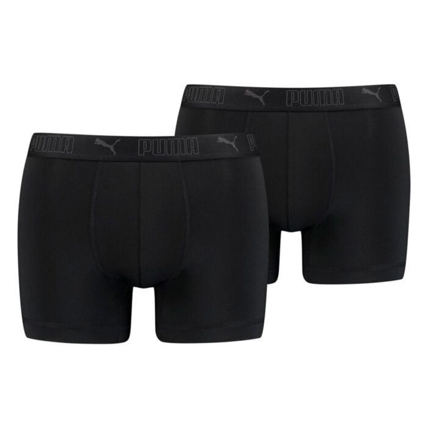 Pack de deux boxers PUMA pour homme en microfibre noir et bleu marine sur fond blanc.