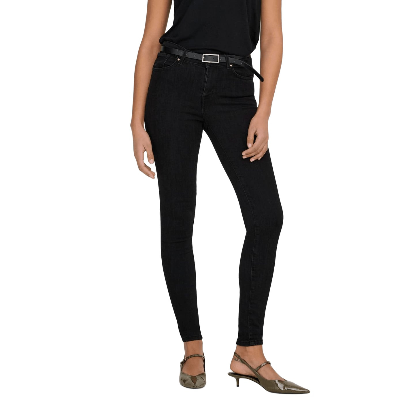 Vue de face du jean skinny ONLY ONLPOWER MID SK PUSHUP DNM REA3659 NOOS en denim bleu avec effet pus