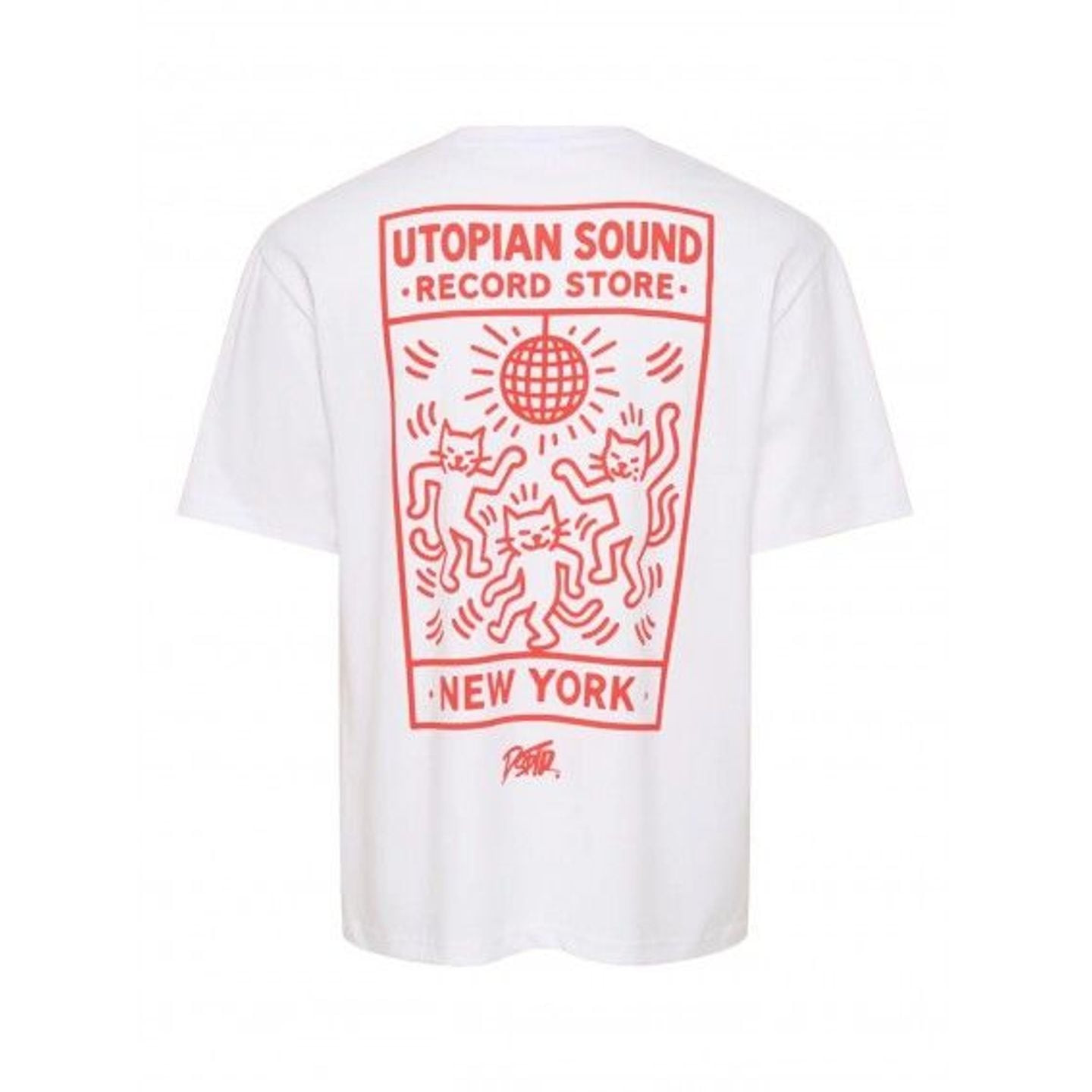 Gros plan sur l'impression en caoutchouc doux du t-shirt 2011536, montrant texture et design.