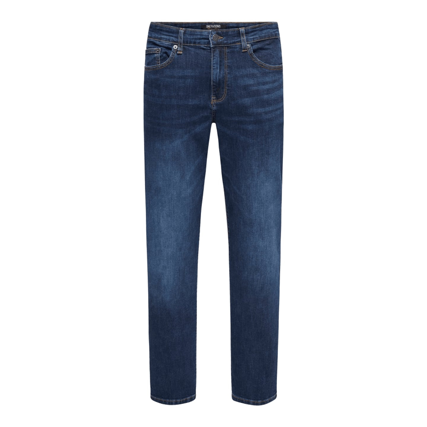 Jean homme ONSWEFT bleu foncé coupe regular, vue de face à plat avec braguette zippée et poches