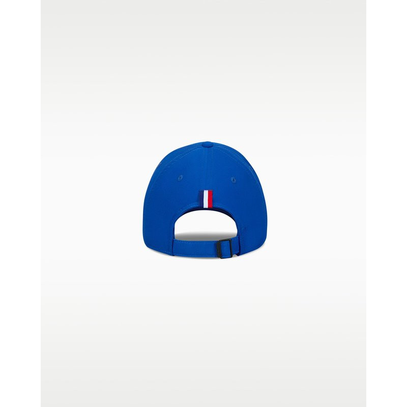 Back view of blue Nike PSG cap showing French flag detail and adjustable buckle strap