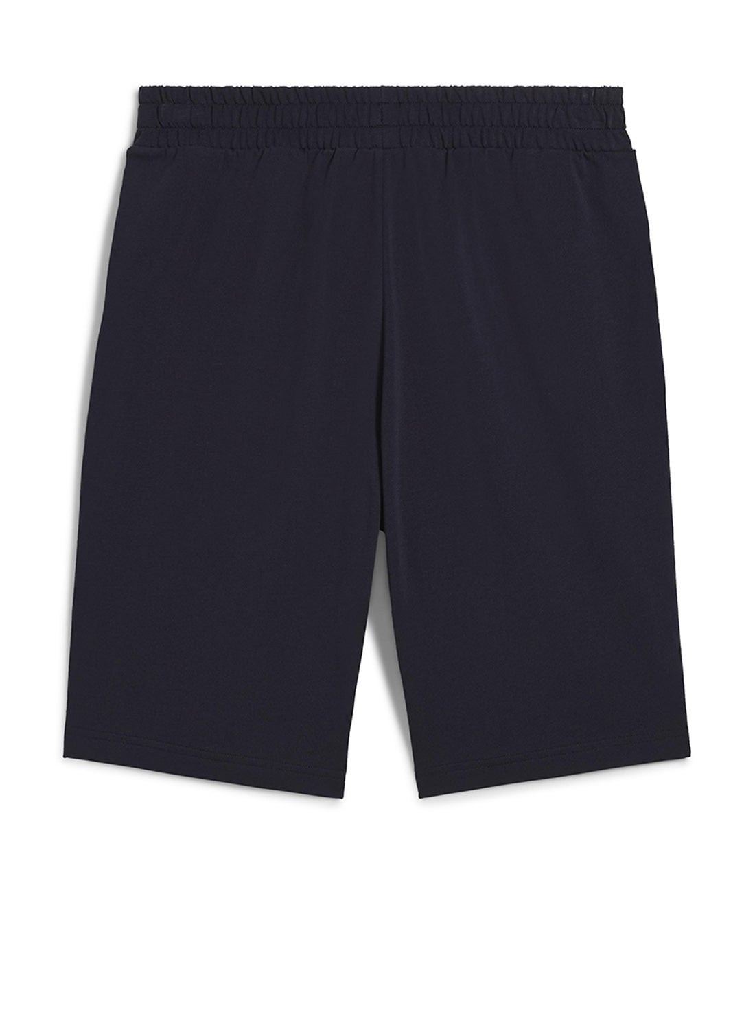 Back view of PUMA Essentials No. 1 Logo Jersey men's shorts in navy showing elastic drawcord waistba