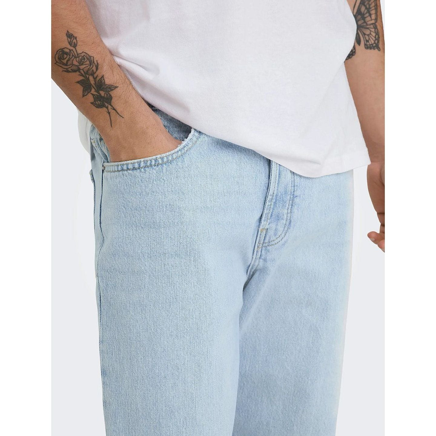 Only & Sons Jean Coupe Droite Edge Loose Taille Mi-Haute Homme - détail du denim et des coutures