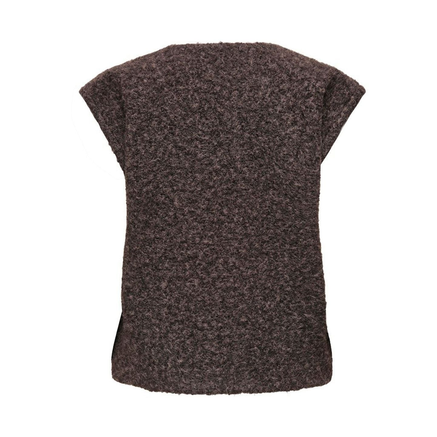 Vue de dos du gilet sans manches ONLY ONLMILA en mélange Seal Brown, maille bouclée texturée et manc