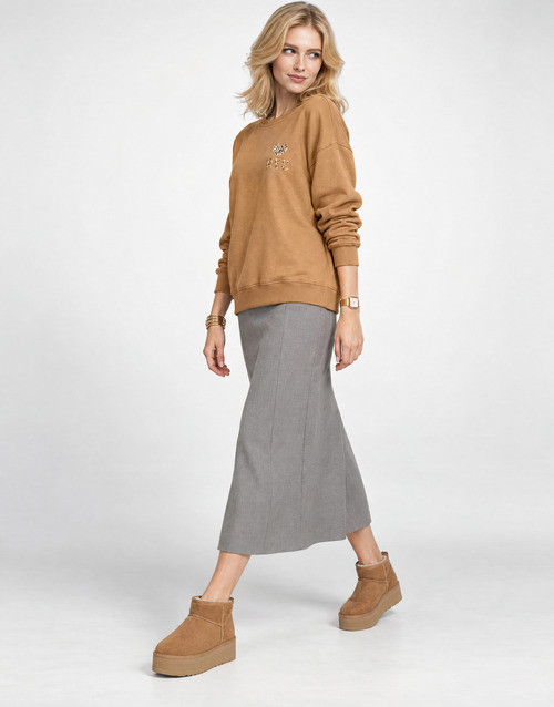 Pull ONLY imprimé col rond, jersey long - Style unique