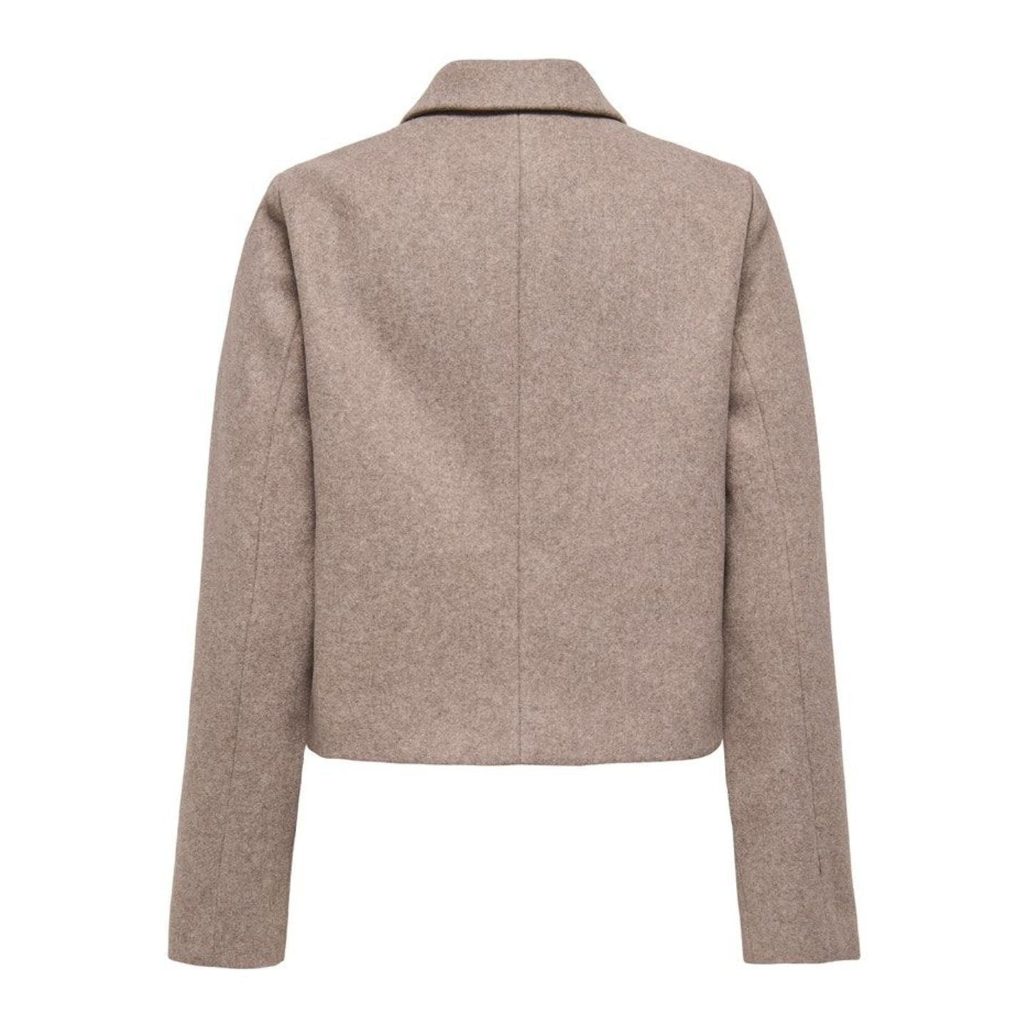 Veste courte ONLVELA beige sable, vue de dos avec couture centrale nette et ourlet court