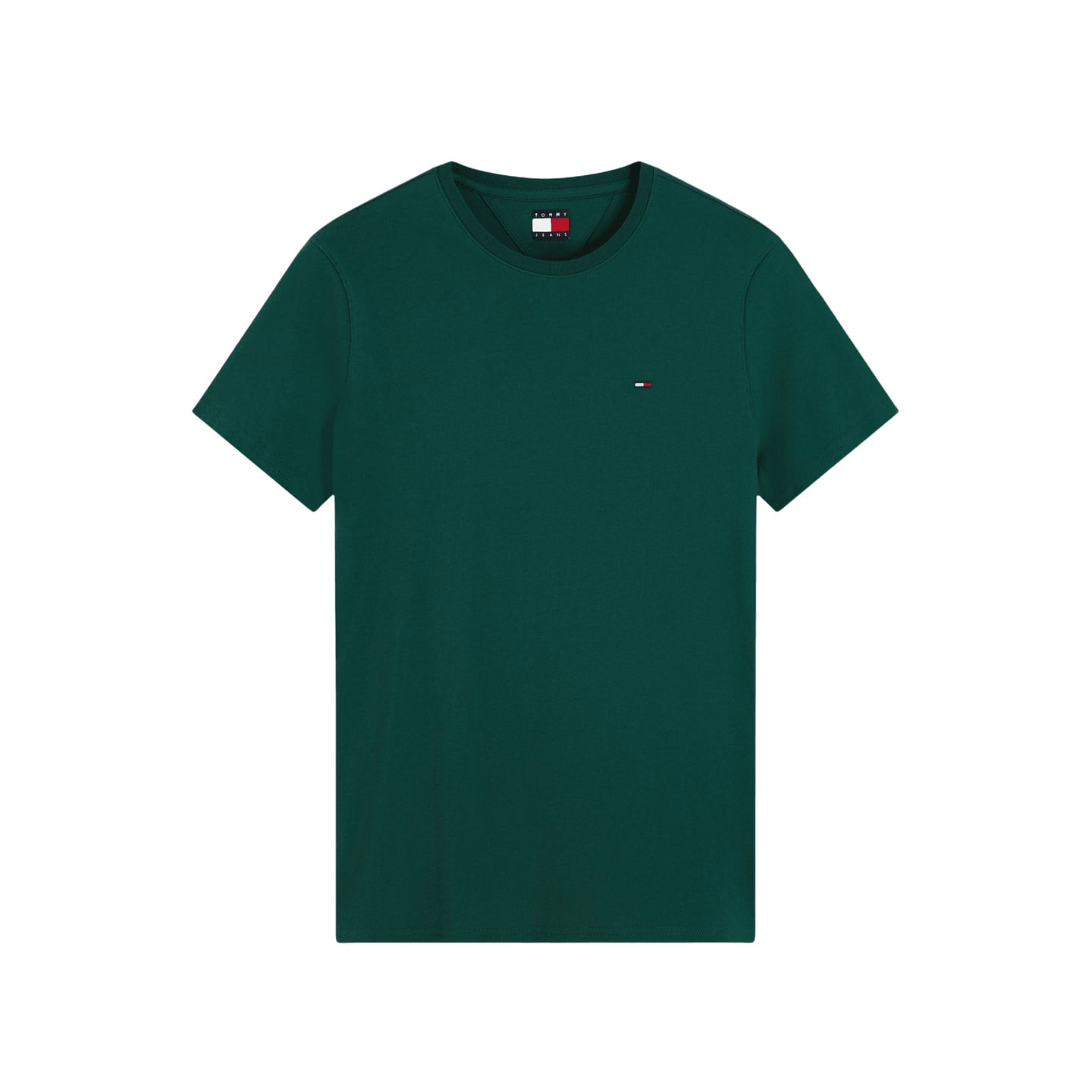 T-shirt Tommy Jeans en jersey de coton bio vert foncé, coupe ajustée, col rond et petit logo drapeau