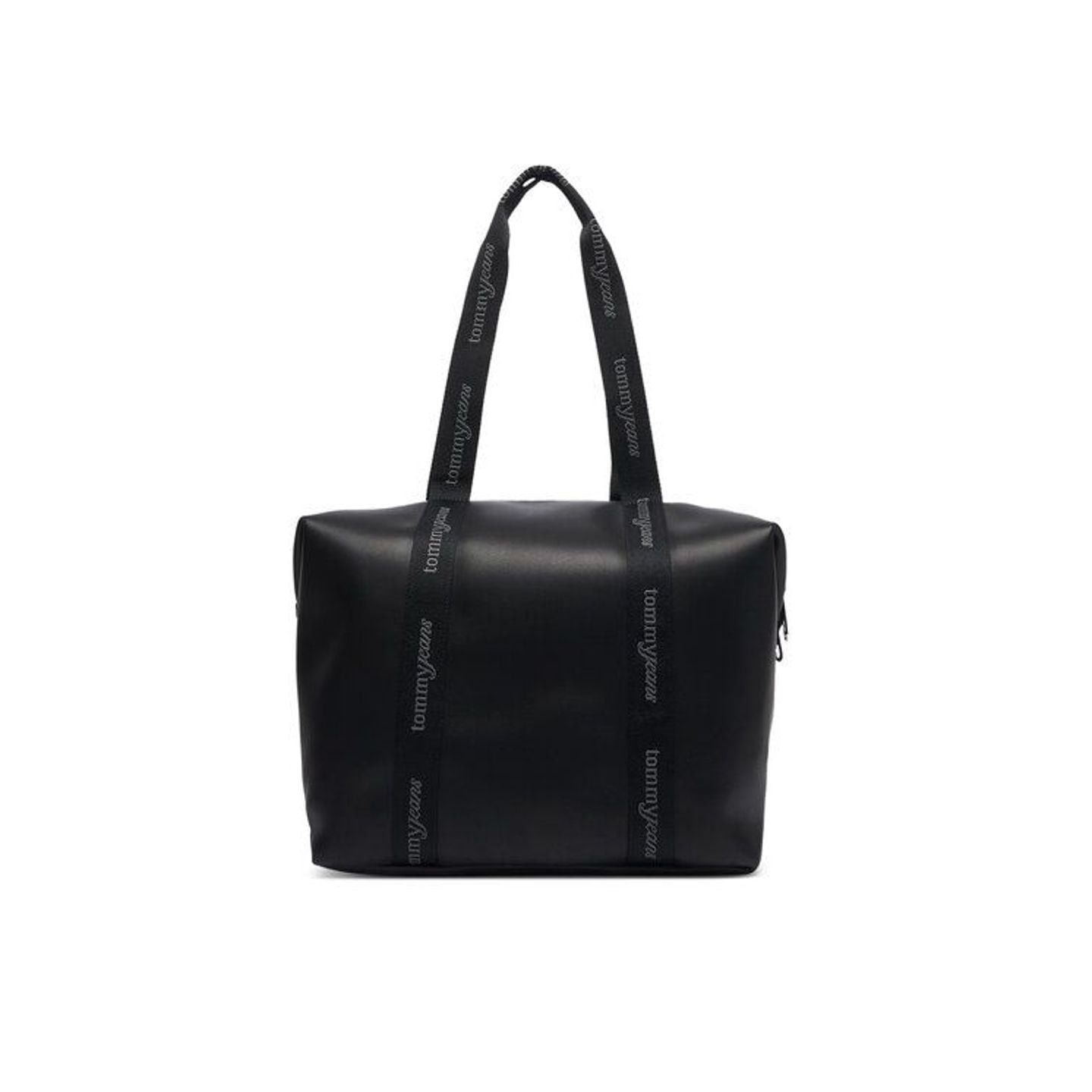 Packshot de face du sac tote TJW Daily Elevated noir avec anses à logo ton sur ton