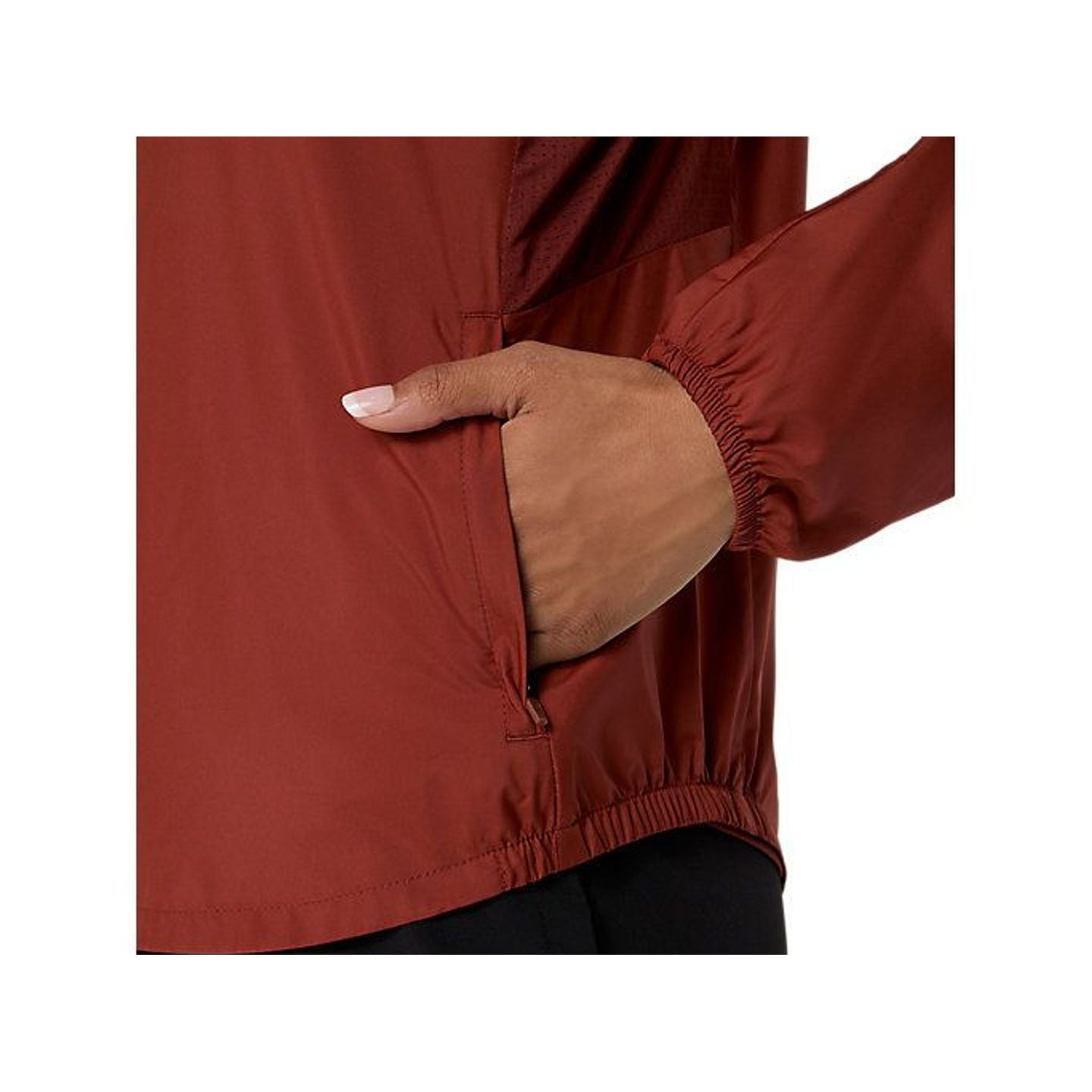 Détail image : Asics Veste De Running Déperlante Core Femme À Capuche Réglable, capuche et tissu dép