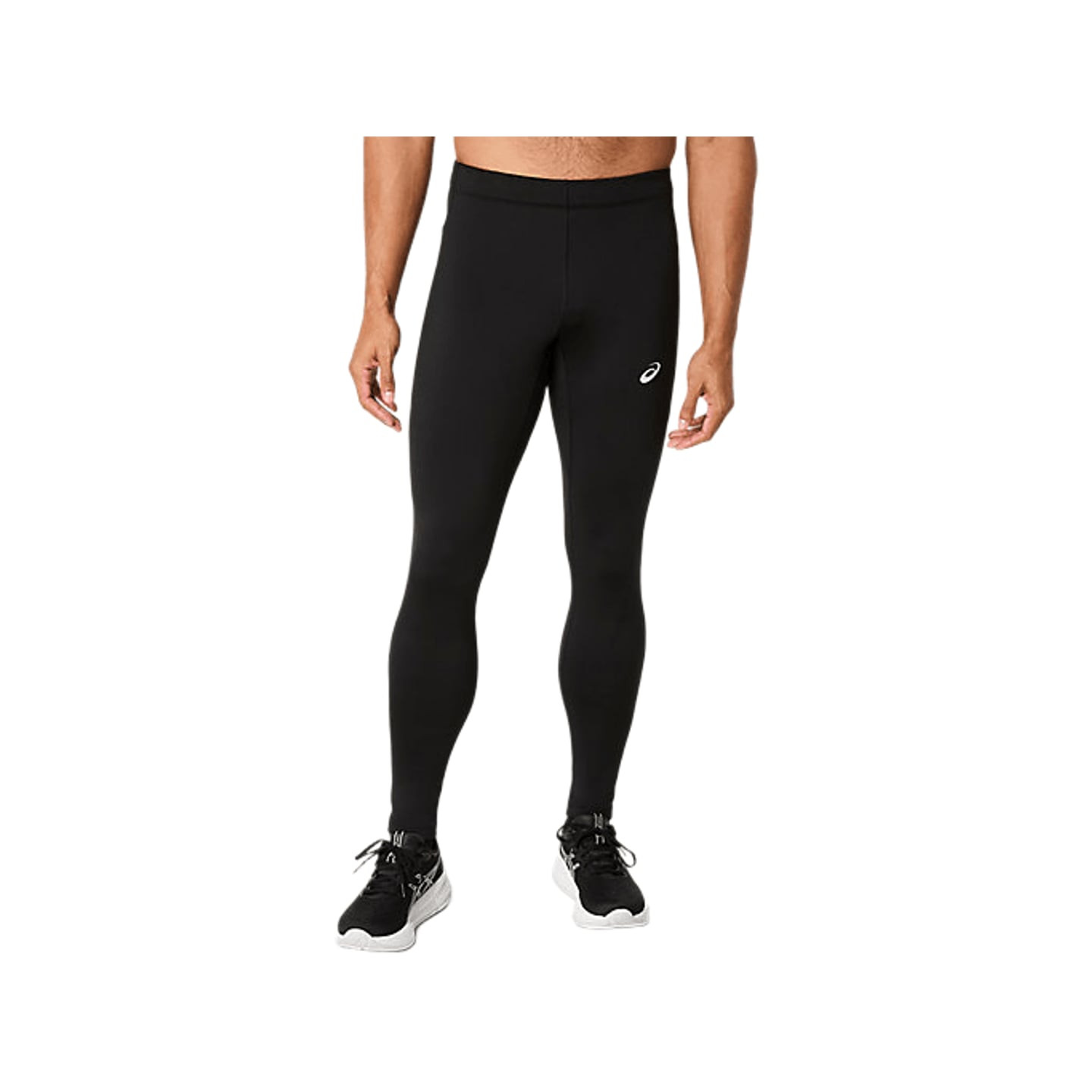 Vue de face du collant de running noir ASICS Core Winter Tight homme porté avec chaussures de runnin