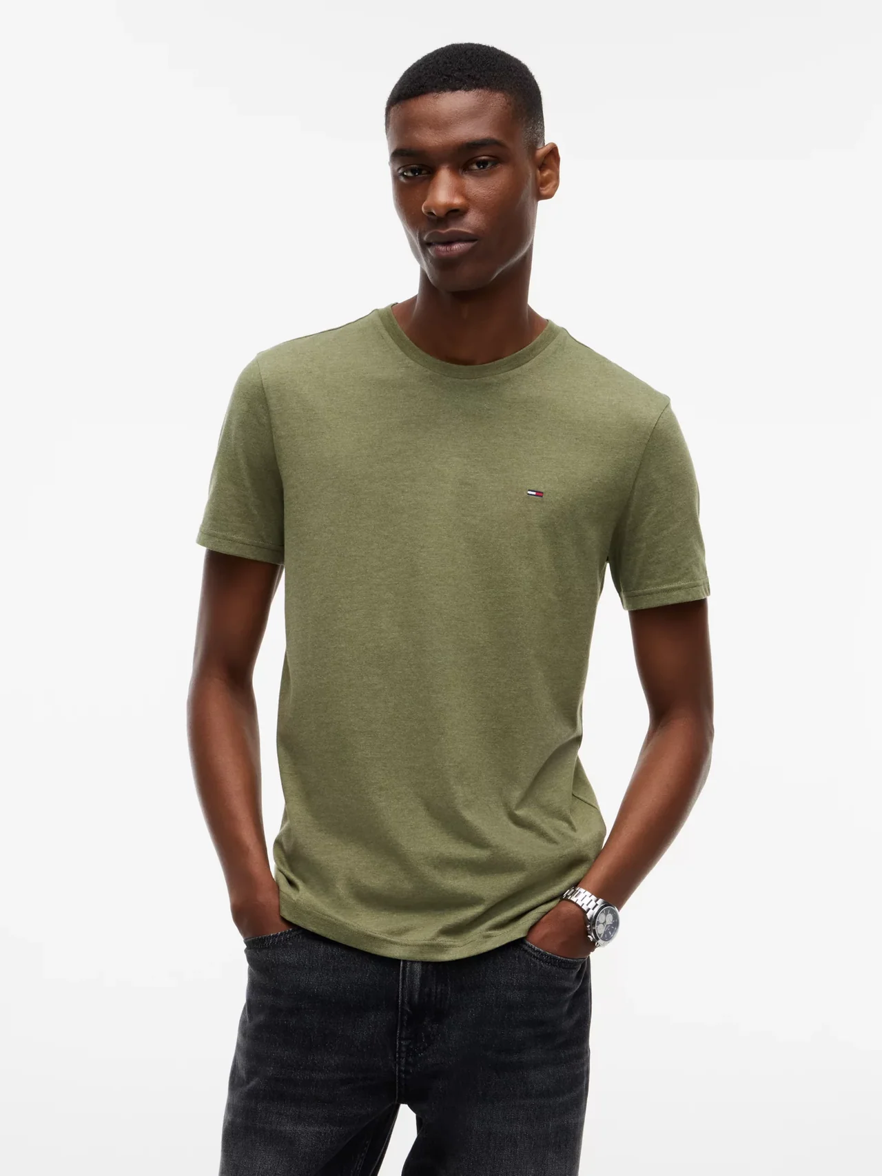 TJM XSLIM Jaspe HTR - T-shirt homme Tommy Jeans slim, coton recyclé