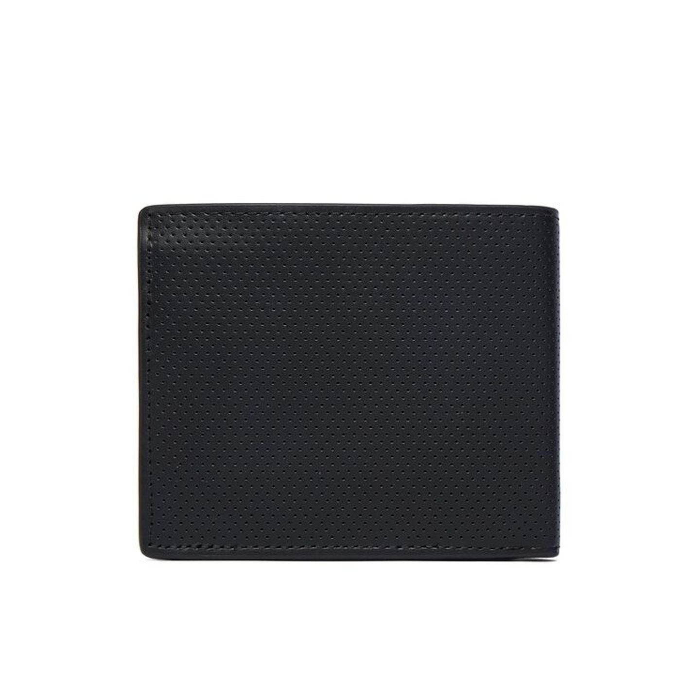 Portefeuille Tommy Hilfiger en cuir noir fermé avec texture grainée et coutures visibles.