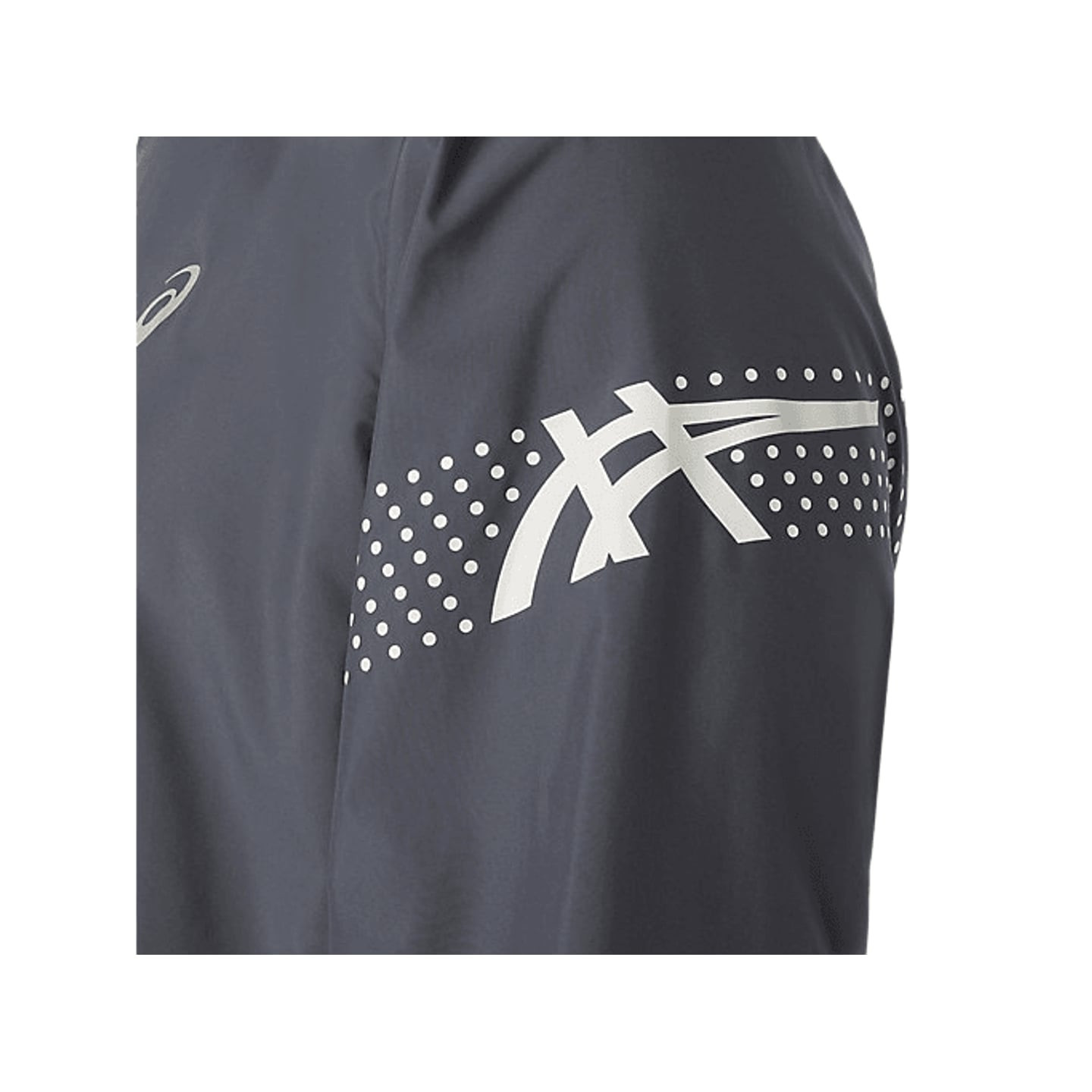 Détail : ASICS Veste De Running Déperlante Icon Jacket Homme, tissu déperlant et capuche réglable.