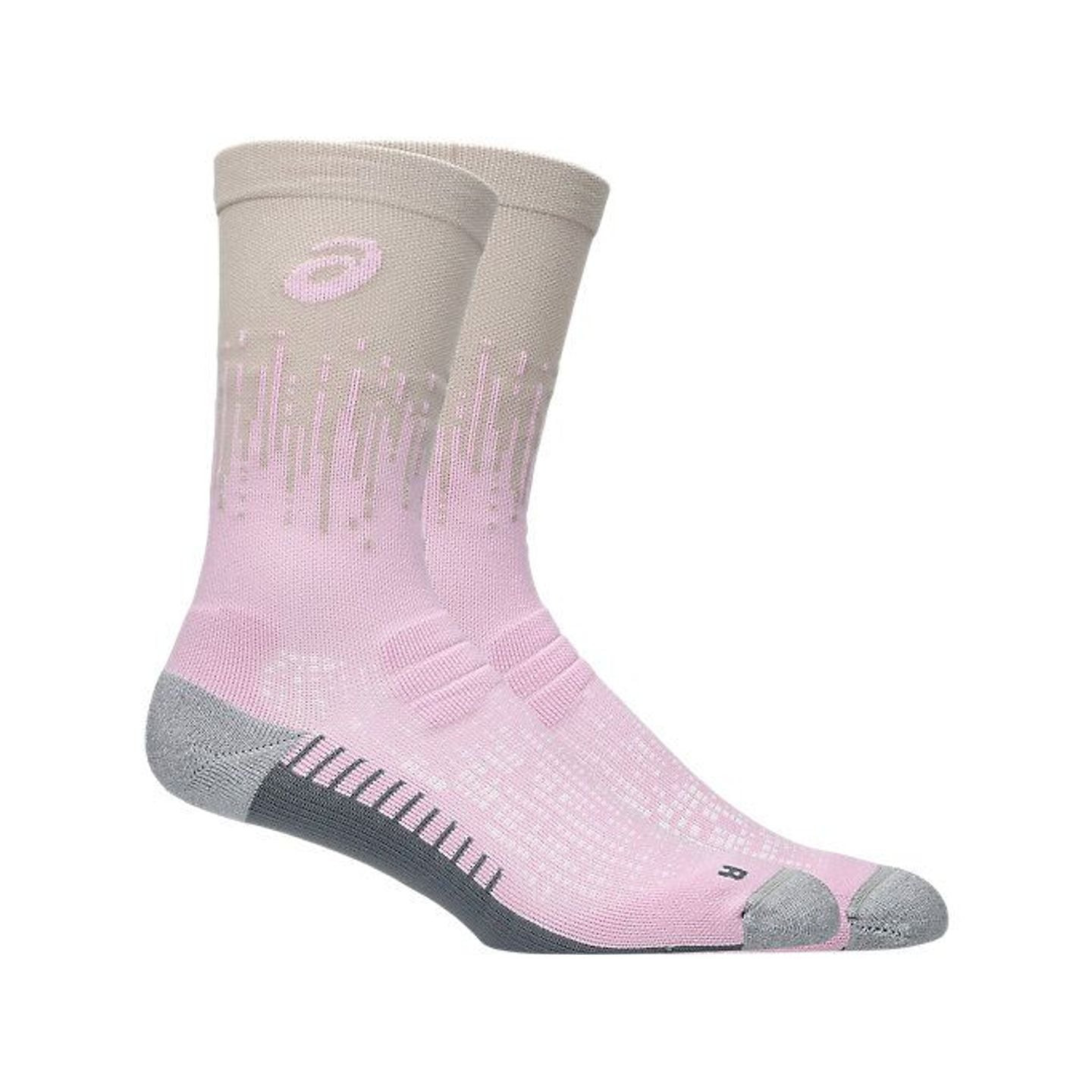 Chaussettes de running ASICS Performance Run Crew rose/beige, vue pied droit avec talon et pointe gr