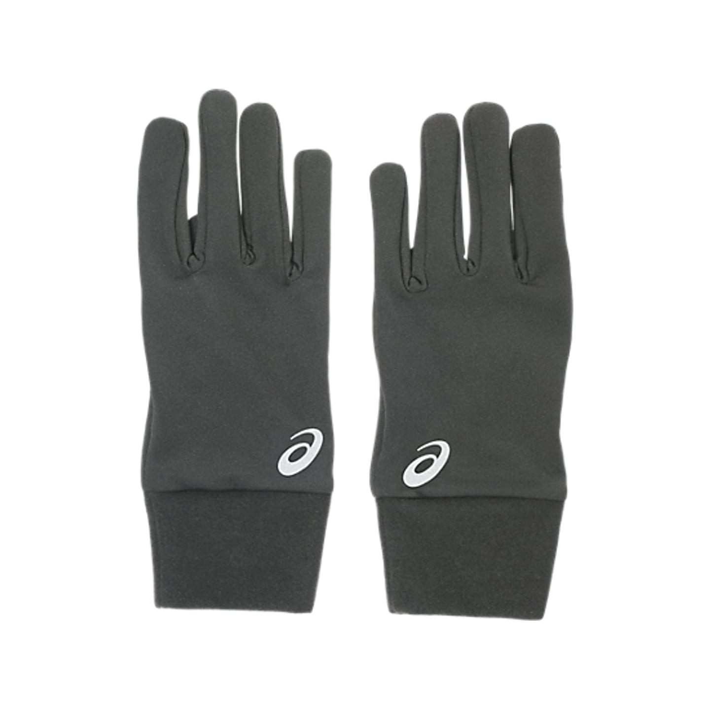 Paire de gants d'hiver ASICS noirs vus de dos, avec logos ASICS réfléchissants blancs sur chaque poi