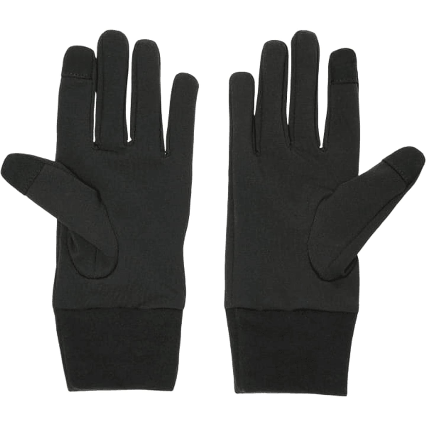 Gants ASICS Winter noirs, paume vers le haut, doigts tactiles et poignets élastiques