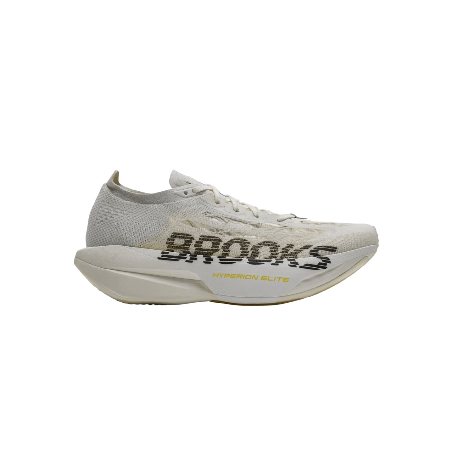 Profil latéral de la chaussure de course sur route Brooks Hyperion Elite 6 crème avec logo BROOKS no