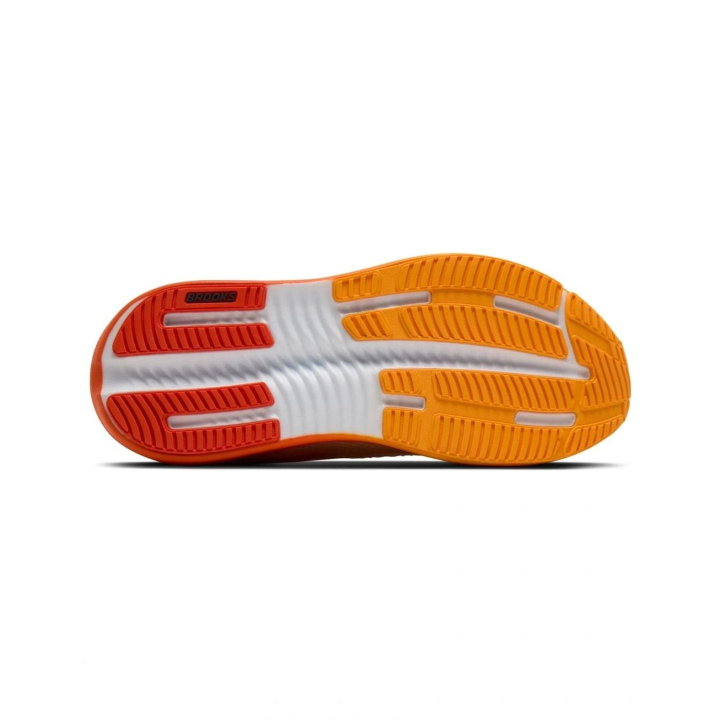 Semelle extérieure Brooks Ghost Max 4 en caoutchouc orange et rouge, avec crampons segmentés et rain