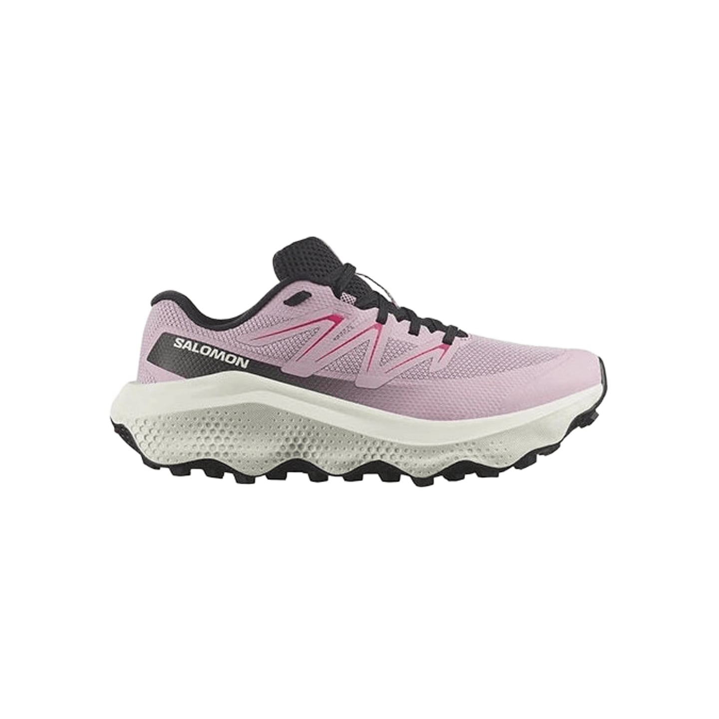 Chaussure de trail Salomon Ultra Flow 2 W rose, vue de côté avec tige en mesh et semelle intermédiai