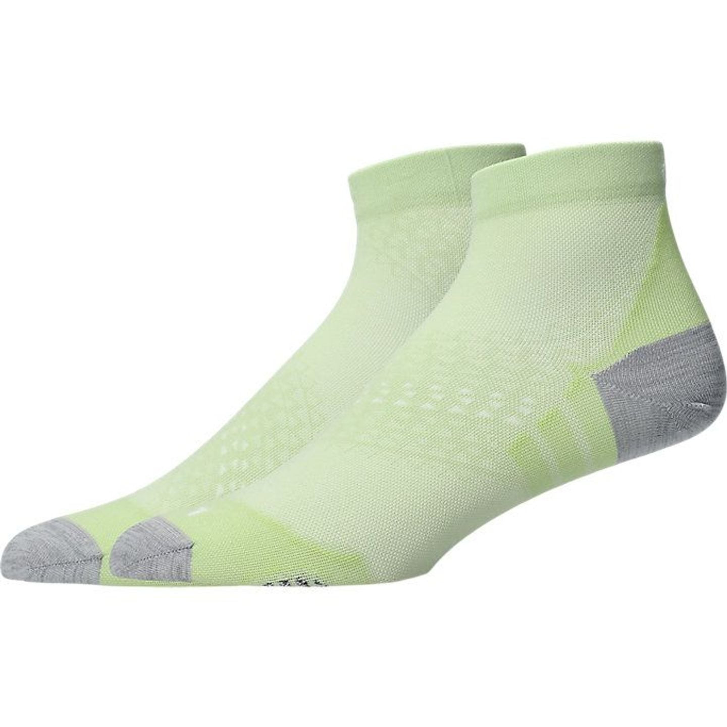 Paire de chaussettes ASICS Fujitrail Quarter vert clair, renforts gris aux orteils et maille respira