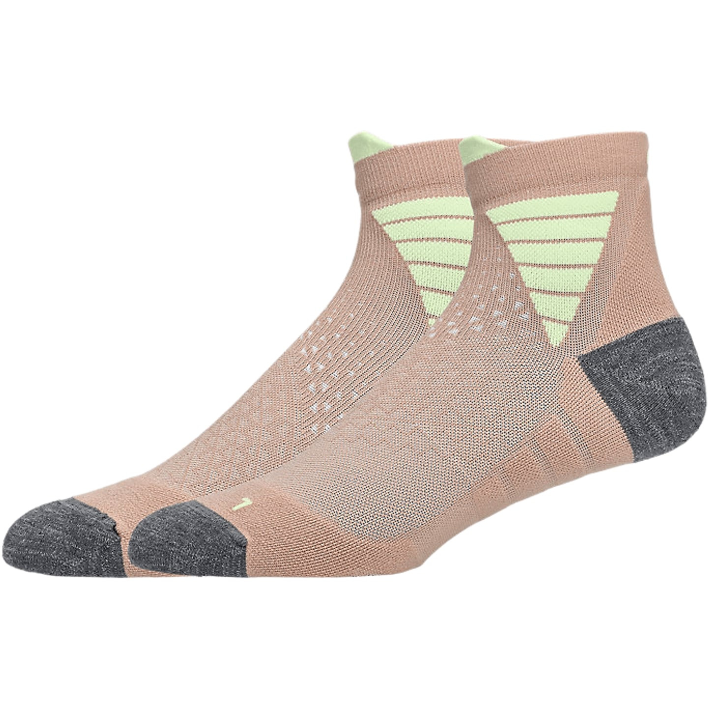 Paire de chaussettes ASICS Fujitrail Quarter beige avec panneaux vert menthe et talon et pointe gris