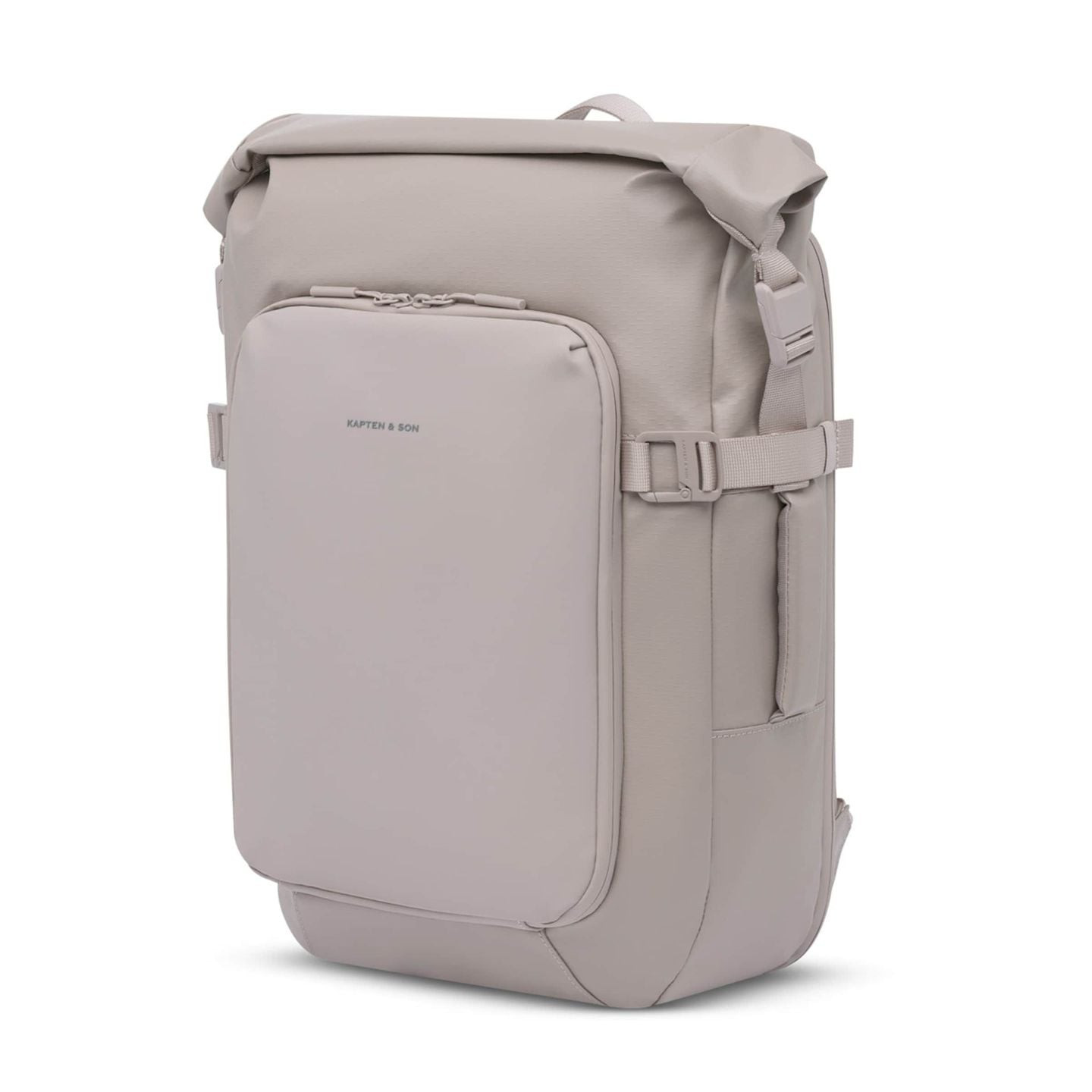 Vue de trois-quarts du sac à dos Kapten & Son Lisbon Pro Muted Rose montrant les sangles de compress